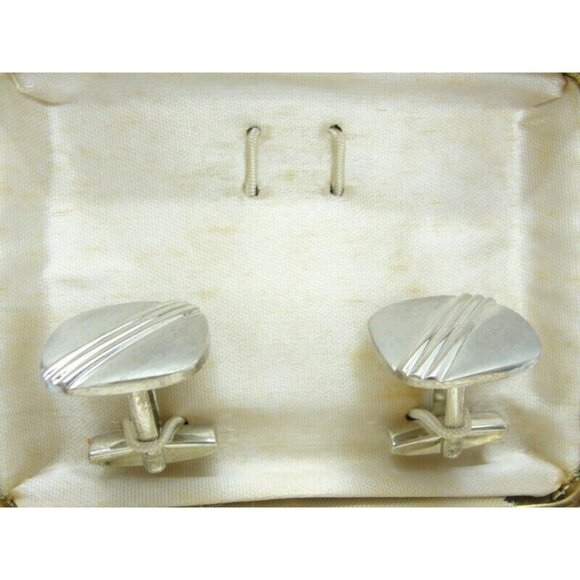 Pioneer Cufflinks Silver Tone Wedding Tux Vintage IOB - Picture 6 of 16